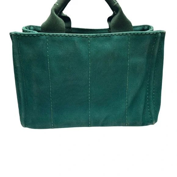 Authentic PRADA Canapa Tote with Gold Hardware & Crossbody Strap - Green Canvas - Picture 9 of 13